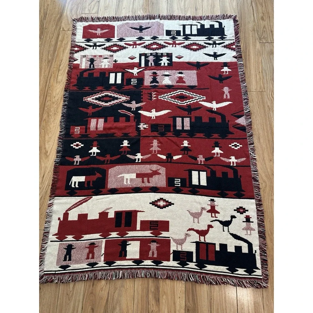 Vintage San Marcos Southwestern Navajo Locomotive Train‎ Tapestry Throw Blanket